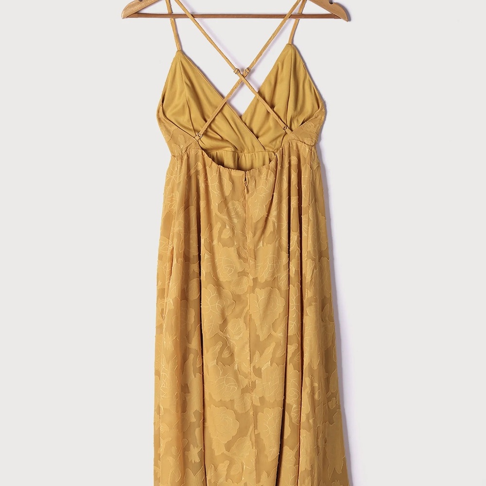 Lulus Philosophy of‎ Beauty Mustard Yellow Burnout Floral Midi Dress Size XS - Picture 6 of 13